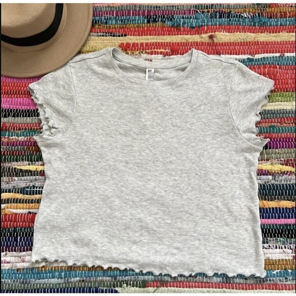 NWT BP crop top LARGE lettuce trim short sleeve tee shirt Gray - Picture 1 of 6